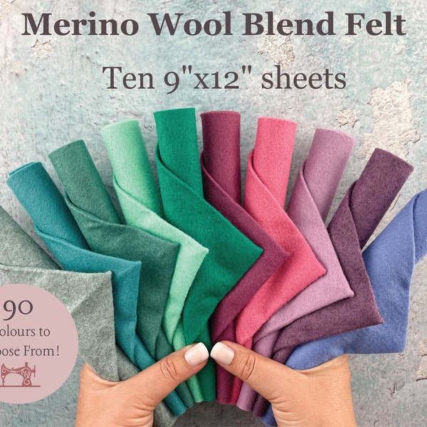10 Wool Blend Felt Sheets / Choose Your Own Colours Merino Wool Blend 9x12 Sheets / High Quality Merino Wool Blend Felt