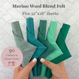 5 Wool Blend Felt Sheets / Choose Your Own Colours Merino Wool Blend 12x18 Sheets / High Quality Merino Wool Blend Felt