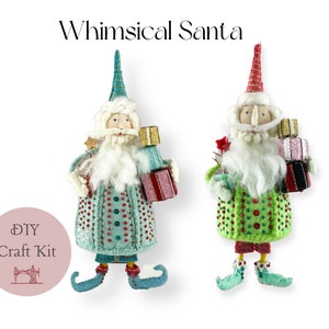 Christmas Embroidery Whimsical Santa Adult Craft Kit / Ornament Sewing PDF Pattern / Hand Sewing and Embroidery Tutorial