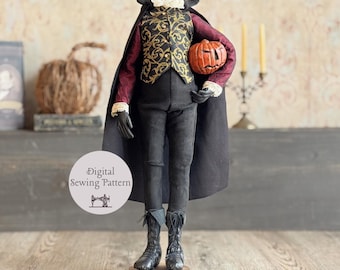Headless Horseman Figure with Clay Pumpkin PDF Digital Sewing Pattern