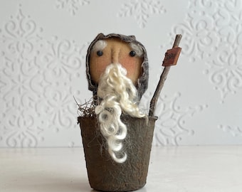 Handmade Rustic Little Santa Claus Winter Farmhouse Home Decor / Christmas Folk Art / One of a Kind Handmade Primitive Santa