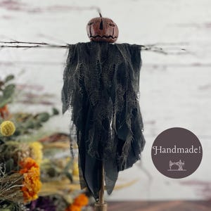 Handmade Halloween Pumpkin Scarecrow Fall Home Decor / Spooky Clay Pumpkin Head Figure / One of a Kind Rustic Farmhouse Pumpkin Scarecrow