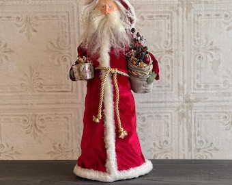 Handmade Santa with Red Velvet Robe, a One of a Kind Father Christmas Figure