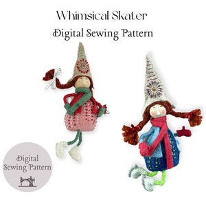 Christmas Embroidery Design Whimsical Skater / Ornament Sewing PDF Pattern / Hand Sewing and Embroidery Tutorial
