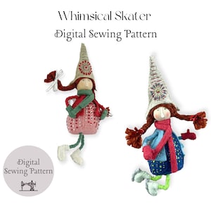 Kerstborduurwerkontwerp grillige skater / ornament naaien pdf-patroon / handleiding voor handnaaien en borduren