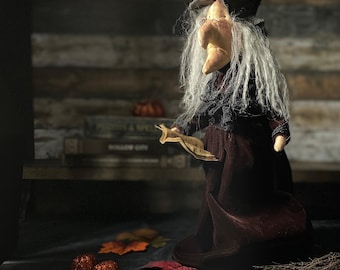 Handmade Halloween Harriet Witch Doll Fall Home Decor / Autumn Folk Art Handmade OOAK Fabric Doll / One of a Kind Handmade Witch