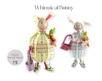 Easter Embroidery Design Whimsical Bunny / Wool Felt Ornament Sewing PDF Pattern / Hand Sewing and Embroidery Tutorial