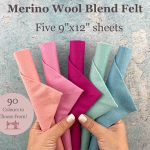 5 Wool Blend Felt Sheets / Choose Your Own Colours Merino Wool Blend 9x12 Sheets / High Quality Merino Wool Blend Felt