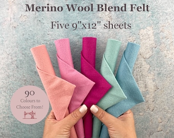 5 Wool Blend Felt Sheets / Choose Your Own Colours Merino Wool Blend 9x12 Sheets / High Quality Merino Wool Blend Felt