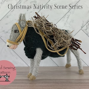 Nativity Scene Series PDF Pattern The Donkey / Wool Felt Christmas Craft / Handmade Christmas Decor / Gift for Mom / Hand Sewing Tutorial