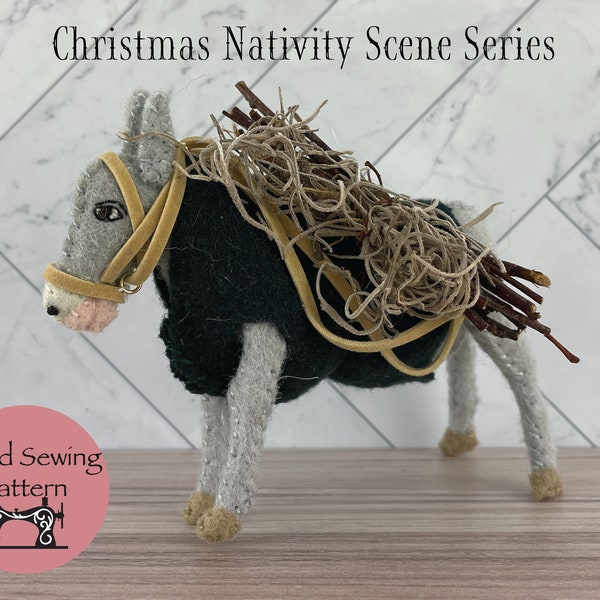 Nativity Scene Series PDF Pattern The Donkey / Wool Felt Christmas Craft / Handmade Christmas Decor / Gift for Mom / Hand Sewing Tutorial