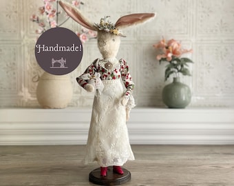 One of a Kind Handmade Bunny Doll / Maribelle Handmade Cloth Doll / Spring, Summer and Easter Bunny Decoration