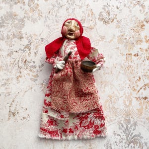 Handmade Kitchen Witch Hanging Doll for Home Decor, Handmade Clay Head Figure