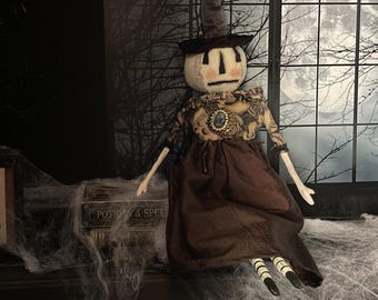 One of a Kind Handmade Halloween Ghost Pumpkin Doll Black Skirt