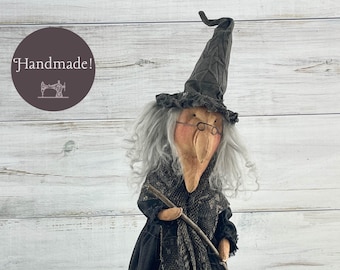 Handmade Halloween Harriet Witch Doll Fall Home Decor / Autumn Folk Art Handmade OOAK Fabric Doll / One of a Kind Handmade Witch