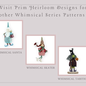 K&ouml;nnte beinhalten: Drei skurrile Figuren, ein Weihnachtsmann, ein Schlittschuhl&auml;ufer und eine Hexe, alle im gleichen Stil und Design. Der Weihnachtsmann tr&auml;gt ein blaues und rotes Outfit, der Schlittschuhl&auml;ufer tr&auml;gt ein rosa und gr&uuml;nes Outfit und die Hexe tr&auml;gt ein schwarzes und gr&uuml;nes Outfit.