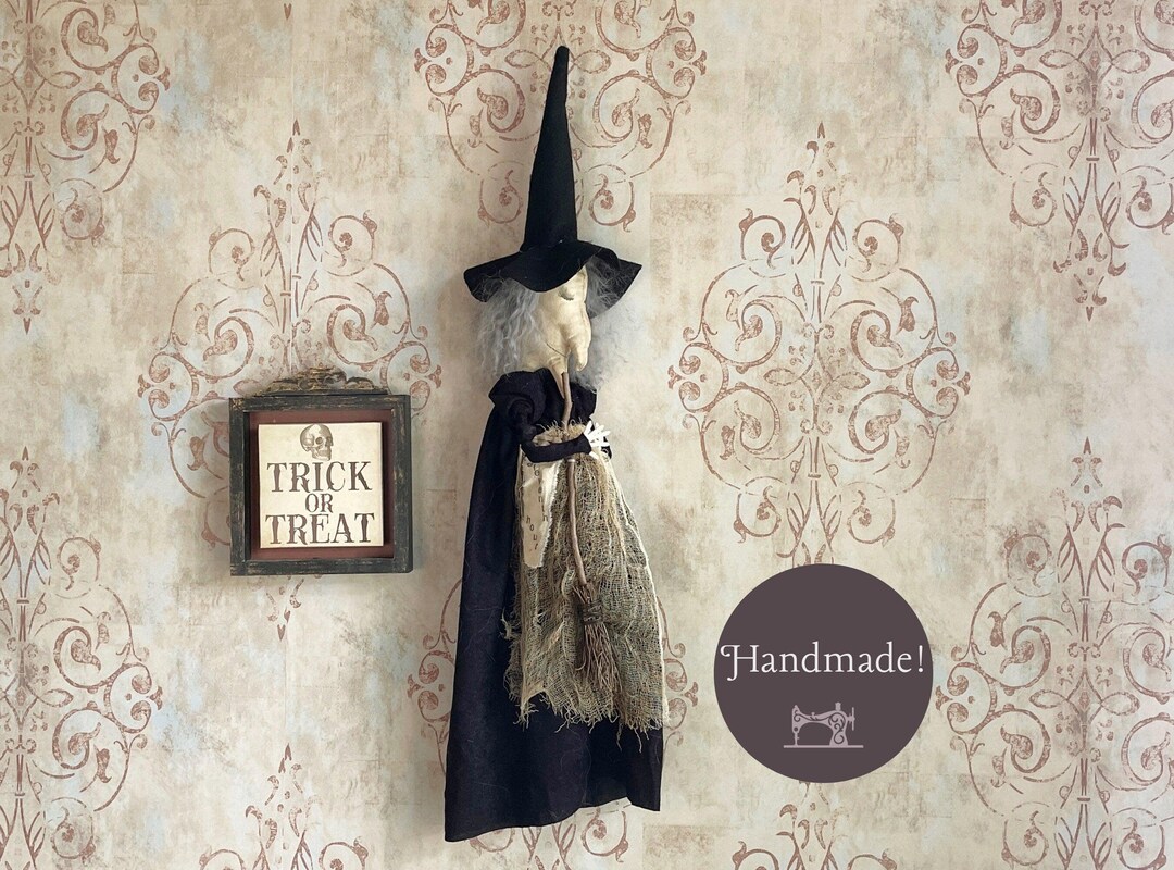 Rustic Witch Door Hanger / Halloween Witch Wall Decor / Primitive ...
