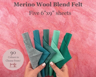 5 Wool Blend Felt Sheets / Choose Your Own Colours Merino Wool Blend 6x9 Sheets / High Quality Merino Wool Blend Felt