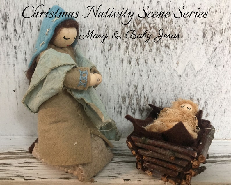 Christmas DIY Nativity Scene Felt Pattern Mary and Baby Jesus image 0