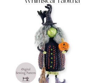 Halloween Home Decor Witch Tabitha Hand Sewing Pattern / Halloween Craft Embroidery Felt Fall Decoration