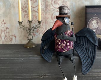 Steampunk Crow Figure Shamus / Fall Dark Academia Mantel Doll / Victorian Inspired