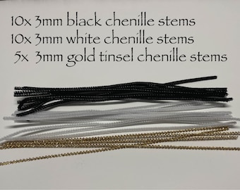 3mm chenille stems / 3mm gold tinsel chenille stems / B.J. Long Pipe Cleaners / Craft Supplies for 12 Days Ornaments