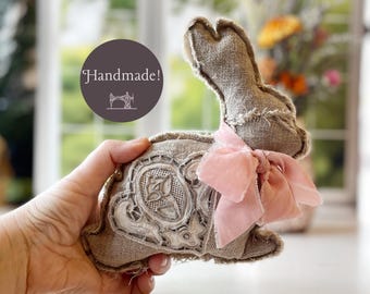 Decorative Handmade Rustic Farmhouse Bunny for Spring and Summer Decor