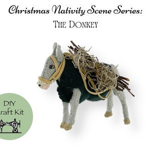 Christmas DIY Nativity Scene Donkey Adult Craft Kit / Hand Sewing Wool Felt Ornament / Embroidery Pattern Kit