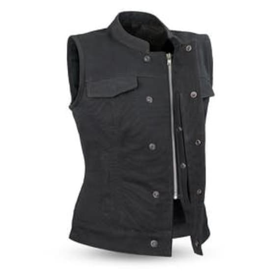 Women's Ladies Waistcoat Vest Classic Motorcycle Biker Real Cowhide Leather  With Side Laces 
