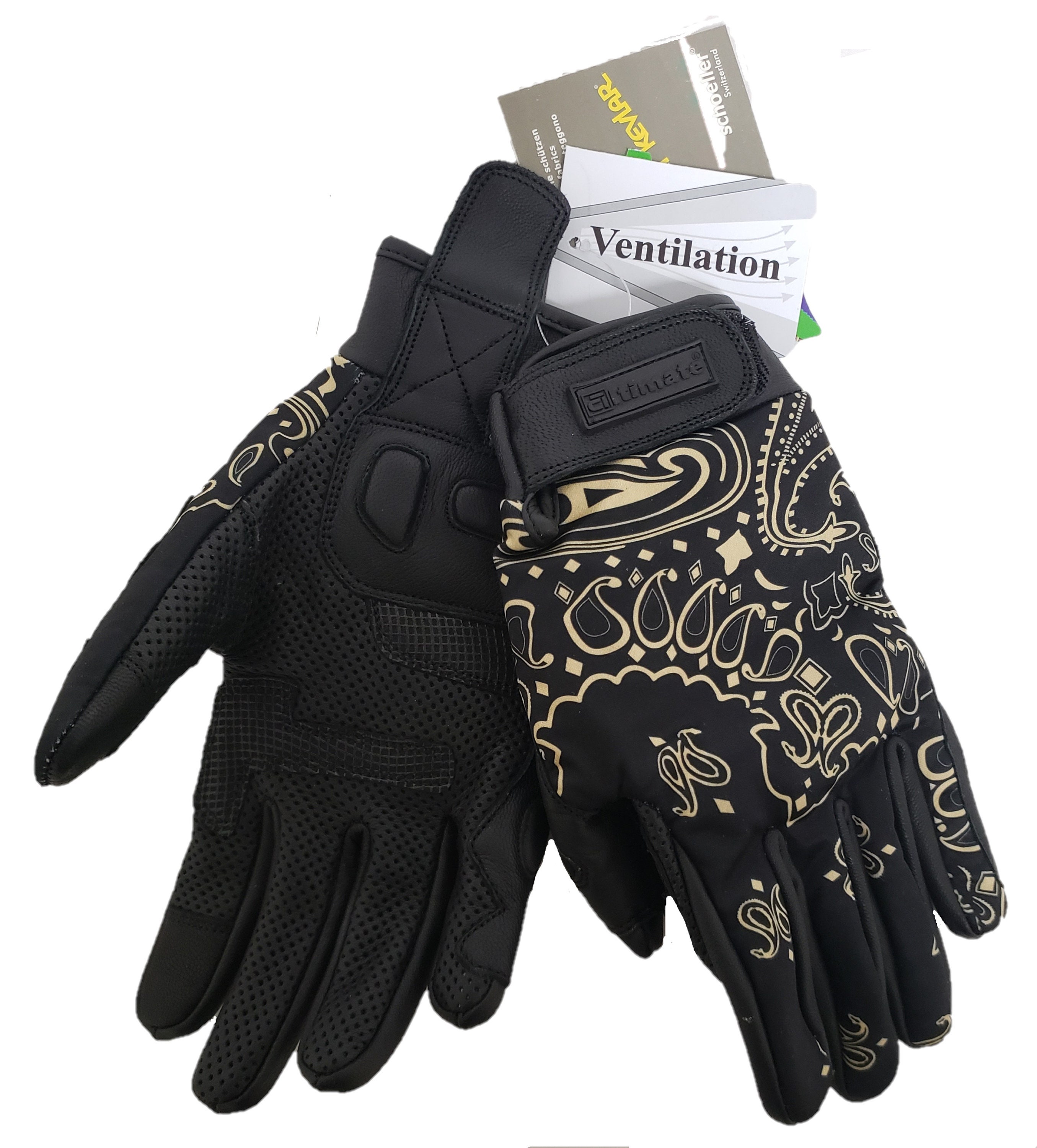 Black n Gold Paisley Motorcycle Gloves with Kevlar Palms fast Etsy