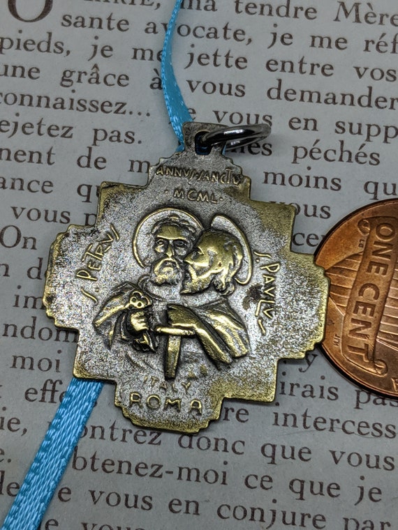 Vintage Vatican Pope Cross Shaped Brass Religious Medal Etsy