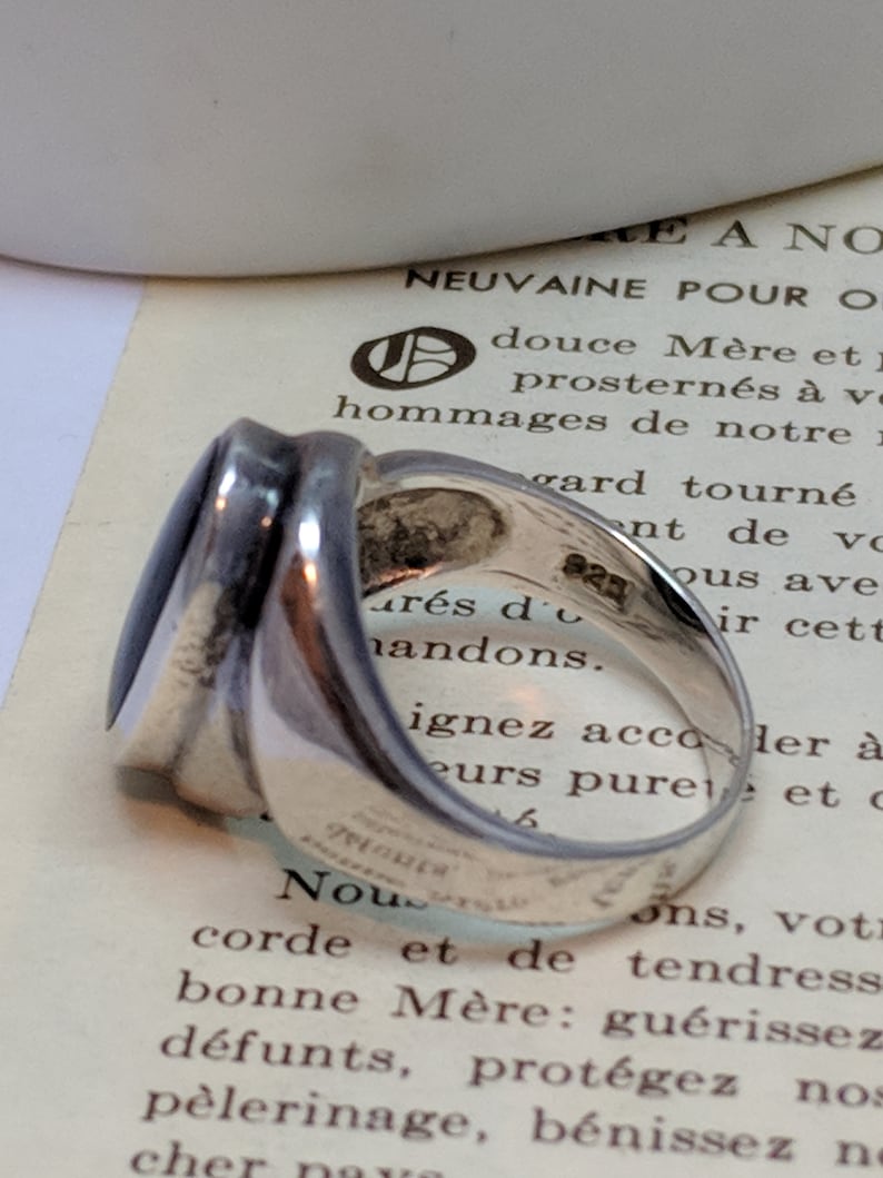 Vintage Artist Signed Sterling Silver Black Onyx Statement Solitaire Ring Southwestern Gothic Boho