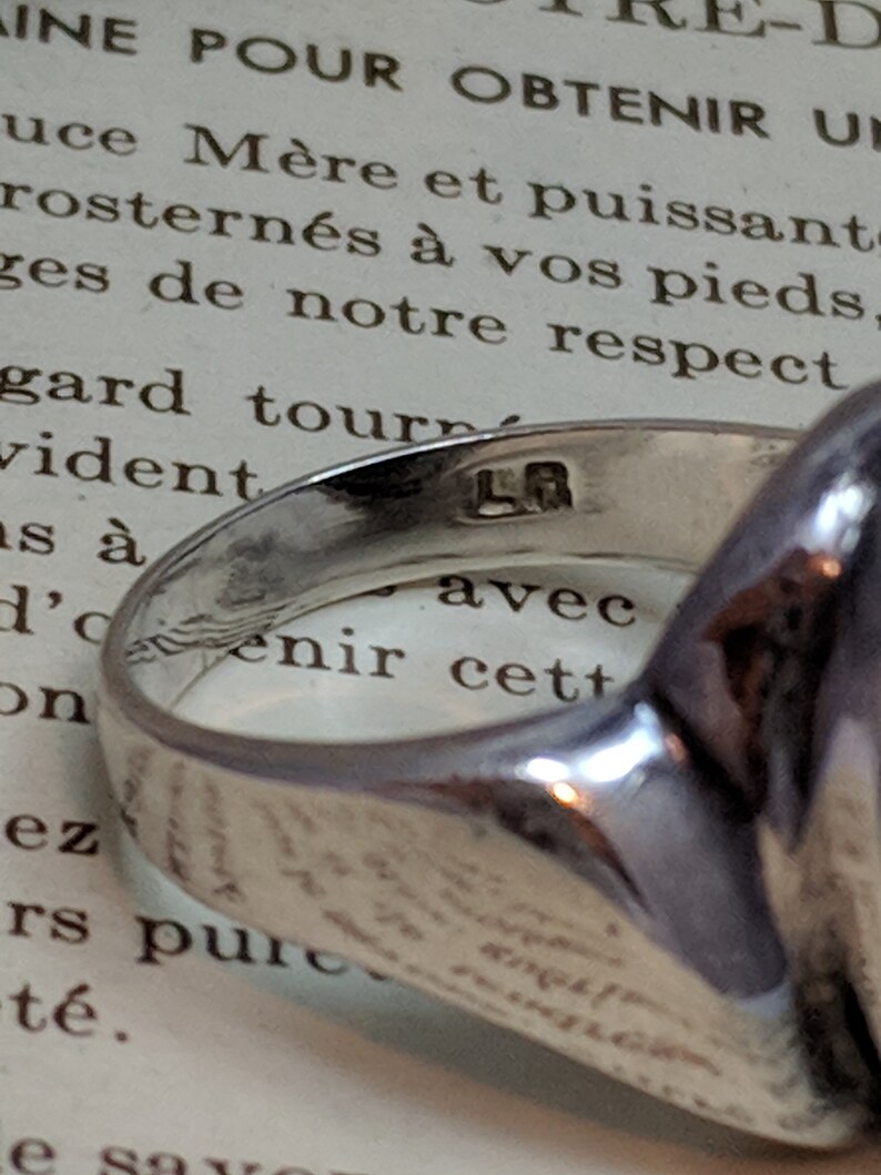 Vintage Artist Signed Sterling Silver Black Onyx Statement Solitaire Ring Southwestern Gothic Boho