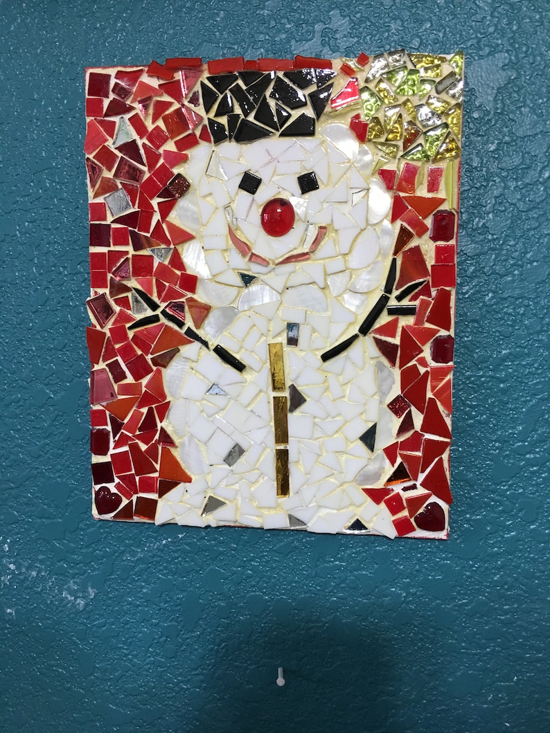 mosaics Christmas Christmas decor wall hanging glass art display Christmas mosaic snowman home decor Christmas gift