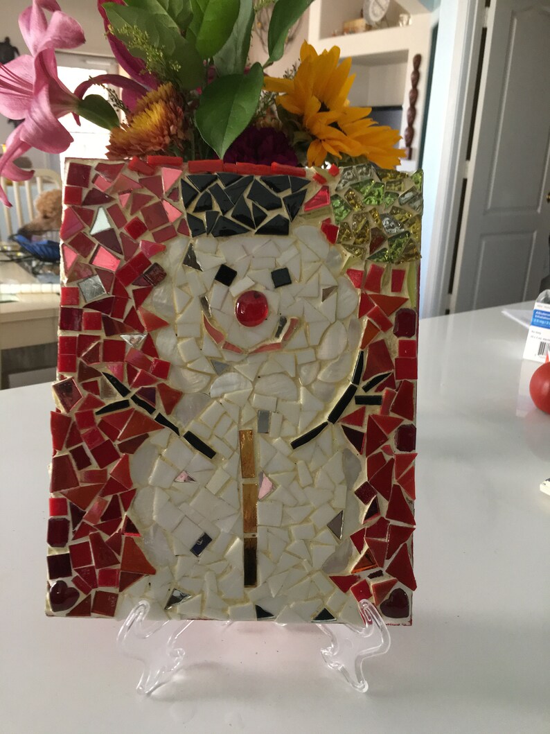 mosaics Christmas Christmas decor wall hanging glass art display Christmas mosaic snowman home decor Christmas gift