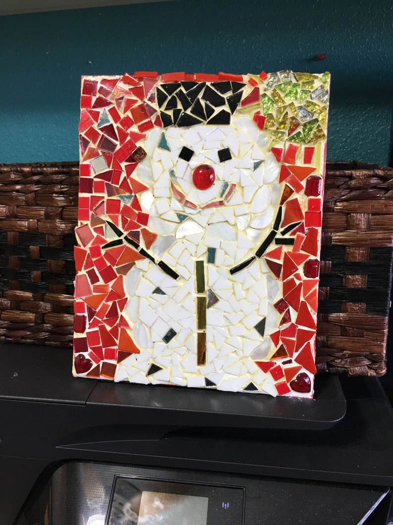 mosaics Christmas Christmas decor wall hanging glass art display Christmas mosaic snowman home decor Christmas gift