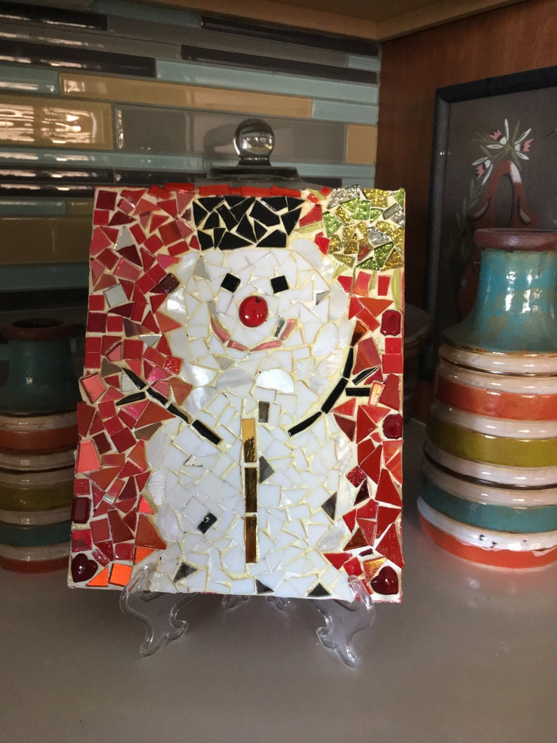 mosaics Christmas Christmas decor wall hanging glass art display Christmas mosaic snowman home decor Christmas gift