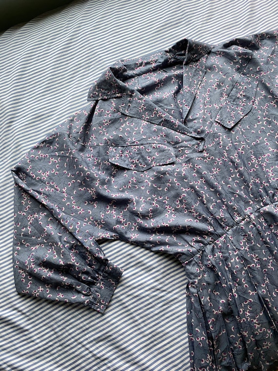Vintage Pleated Blue Floral Dress