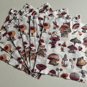 Flannel non-paper towels, ~11”x10”, 1-ply, mushrooms, set of 6.