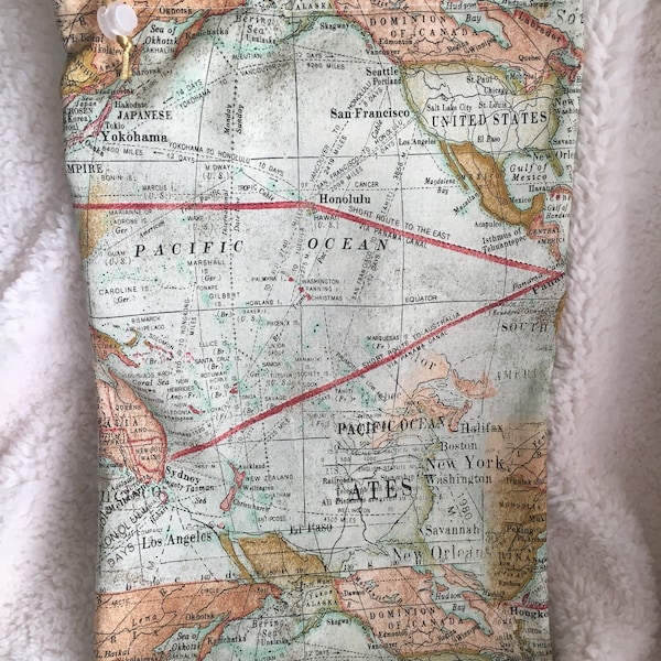 Sophisticated antic world map cotton bag, 14x9 in. approx.