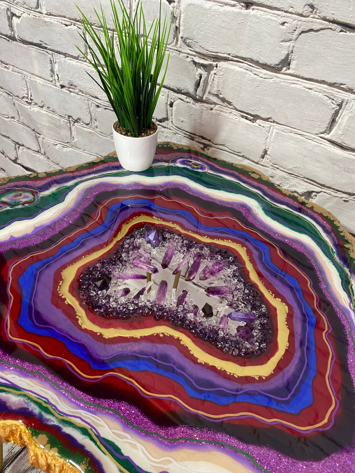 Purple Gold Table Epoxy Resin Geode Table Coffee Table Etsy