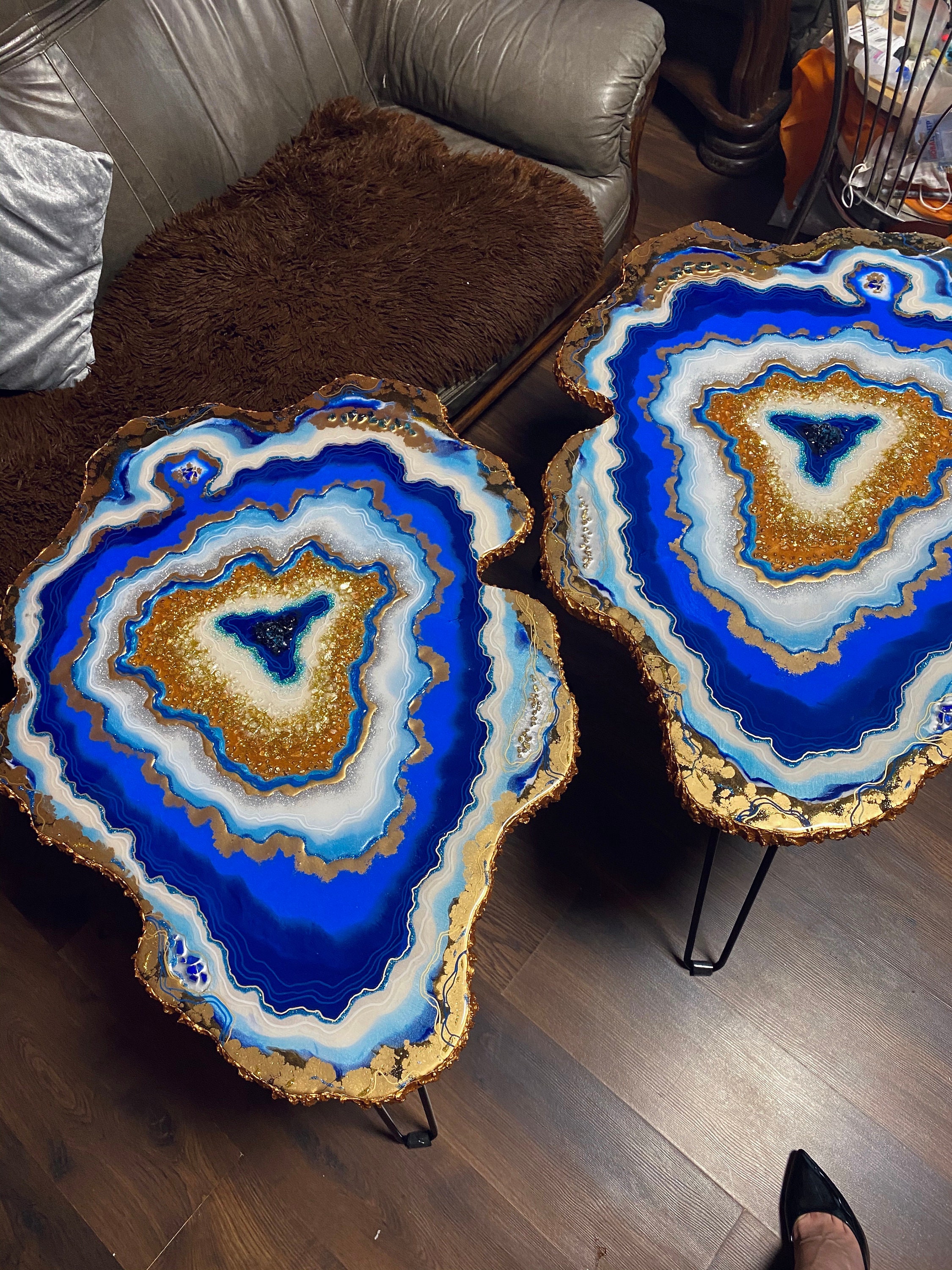 Blue table epoxy resin geode table coffee table exclusive Etsy