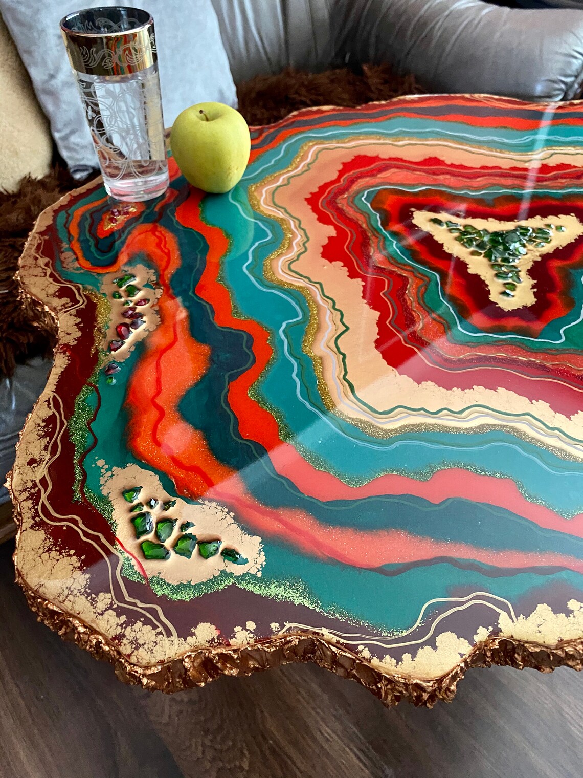 Gold red resin table epoxy resin geode table coffee table Etsy