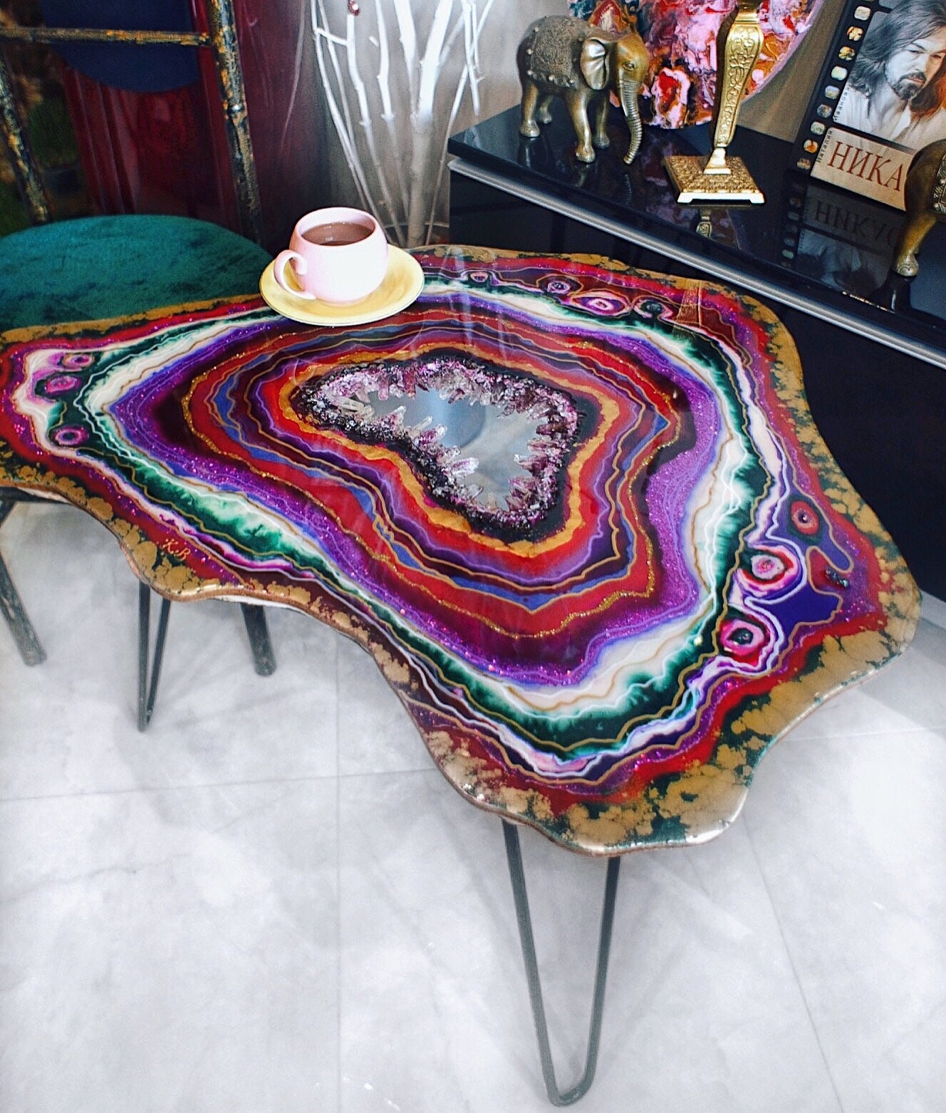 Purple Gold Table Epoxy resin Geode Table Coffee Table Etsy