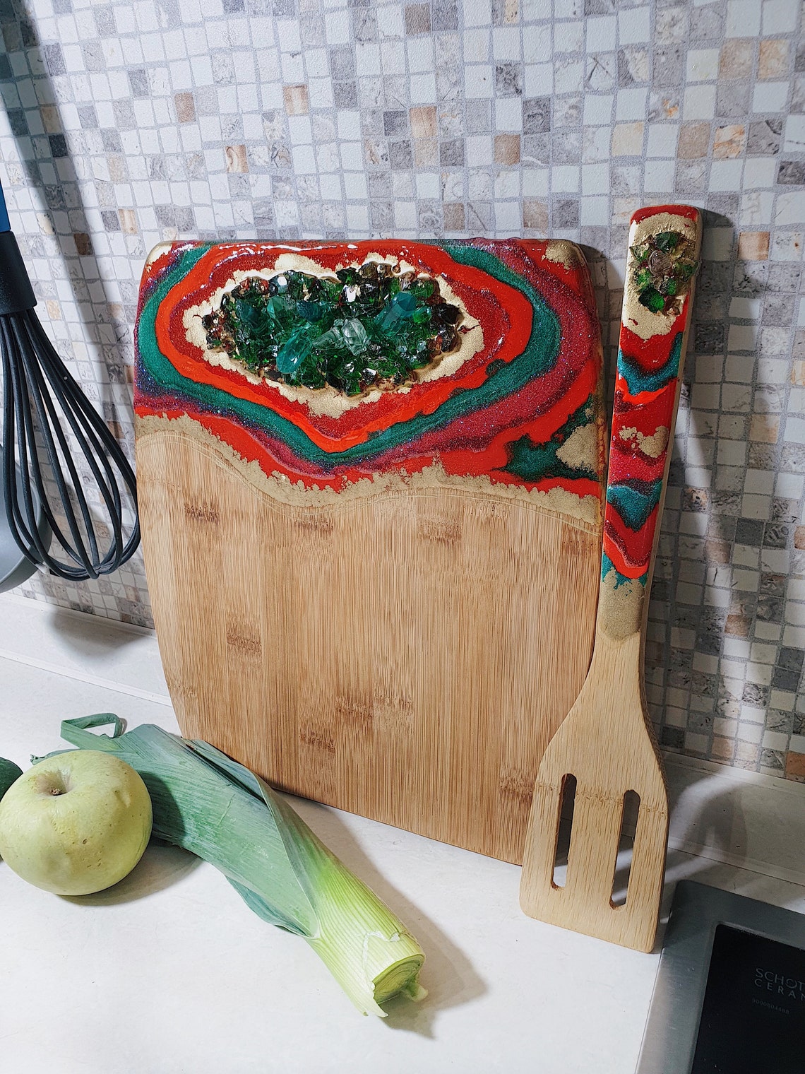 Gift Set Cheese board with Resin Epoxy Wood Cutting Board Etsy