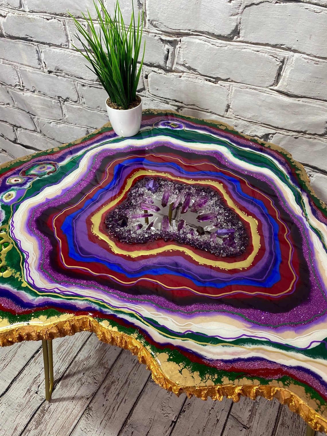 Purple Gold Table Epoxy Resin Geode Table Coffee Table Etsy