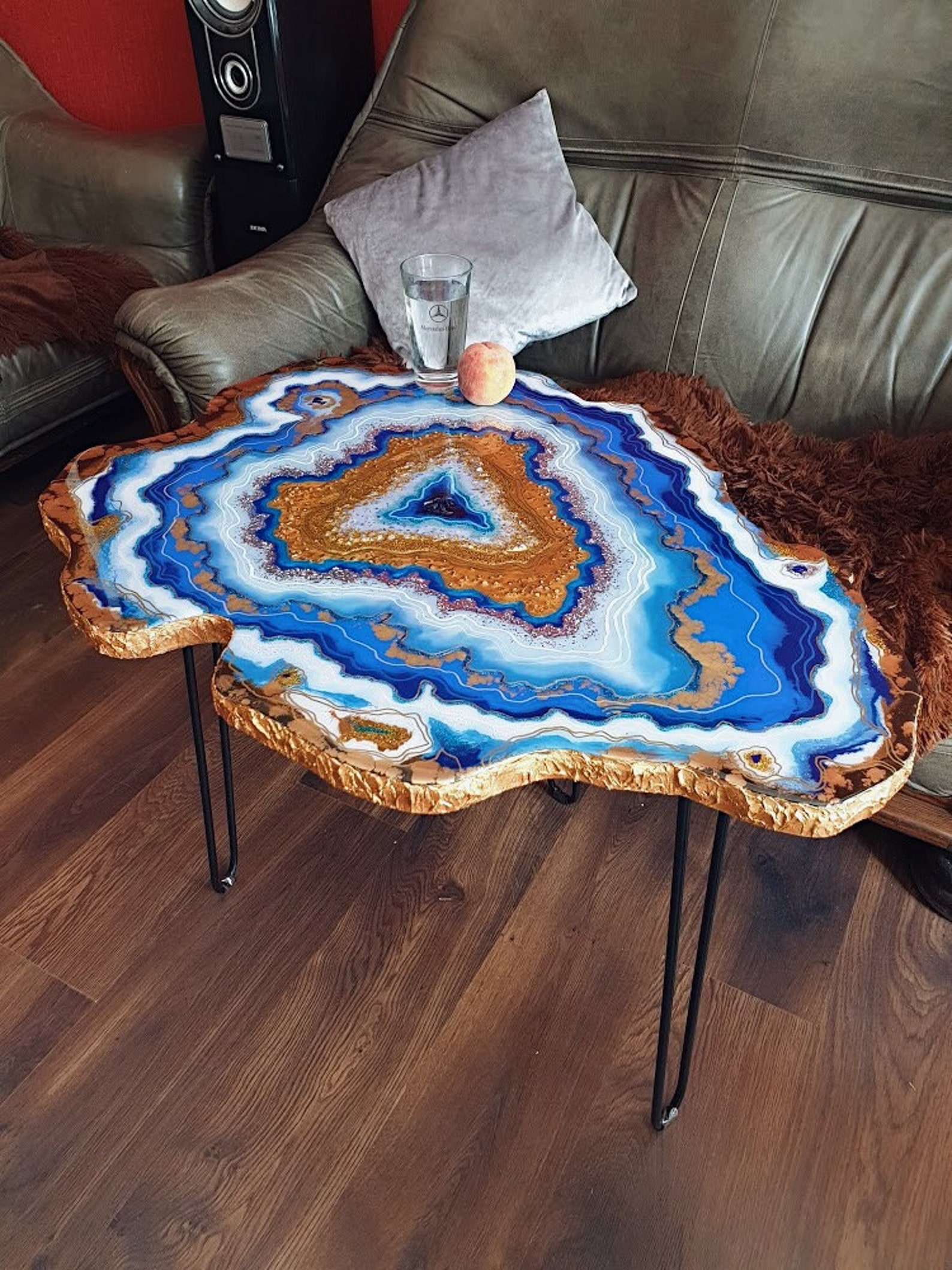 Blue table epoxy resin geode table coffee table exclusive Etsy