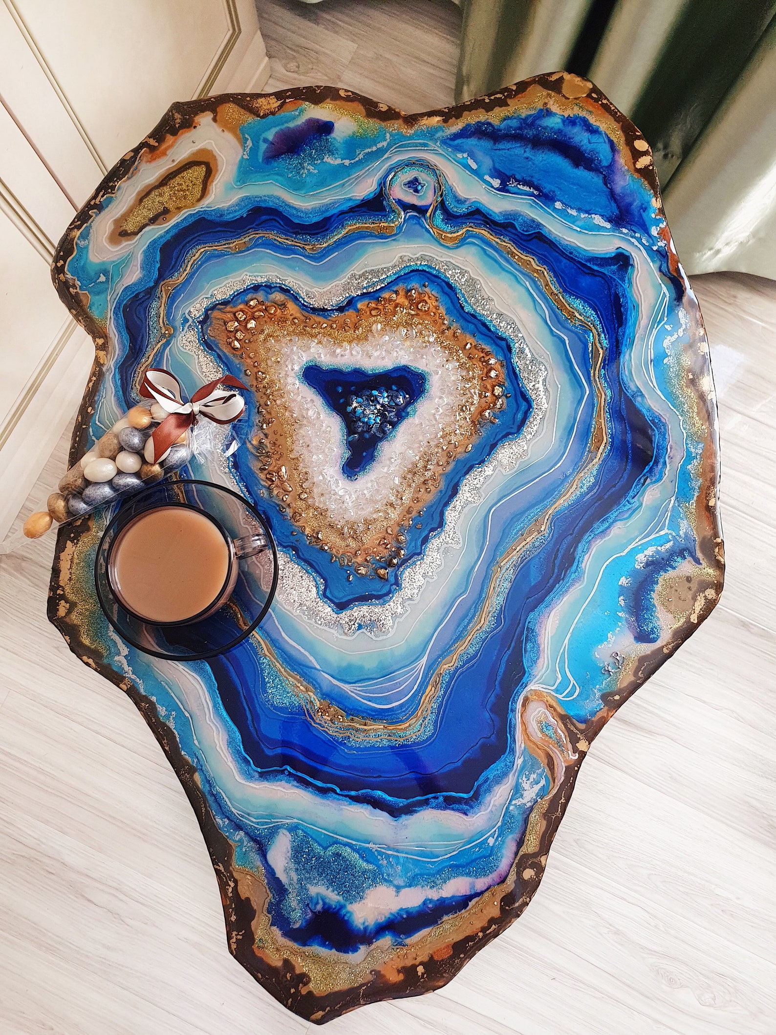 Blue table epoxy resin geode table coffee table exclusive Etsy