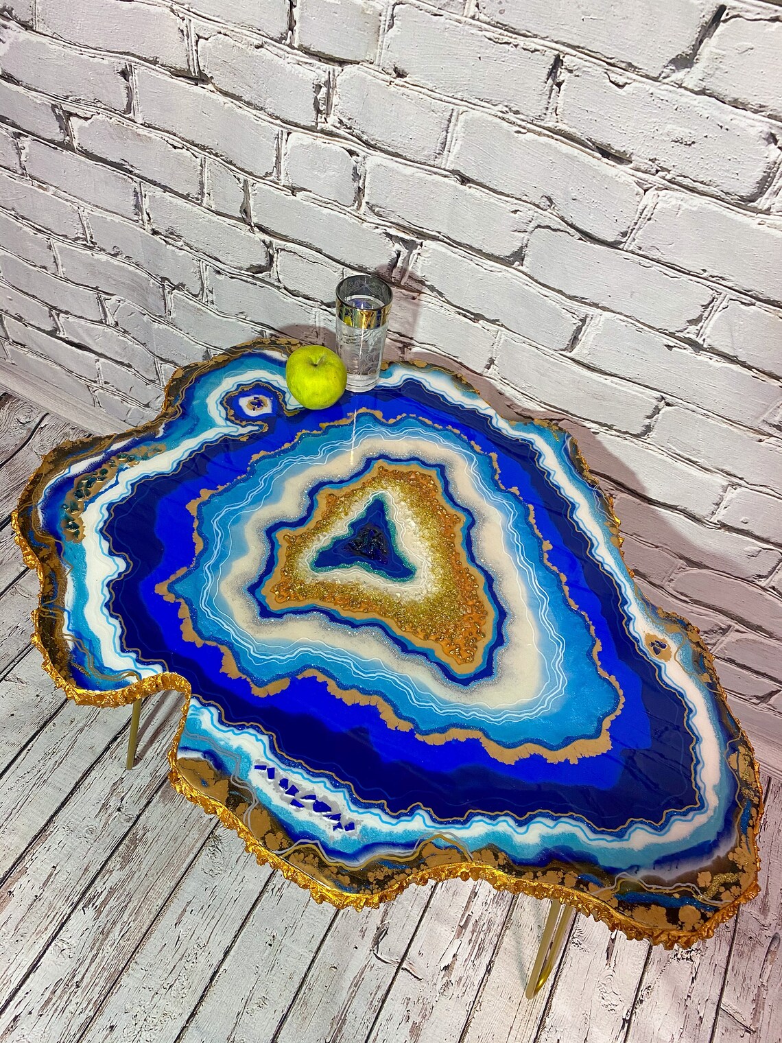 Blue table epoxy resin geode table coffee table exclusive Etsy