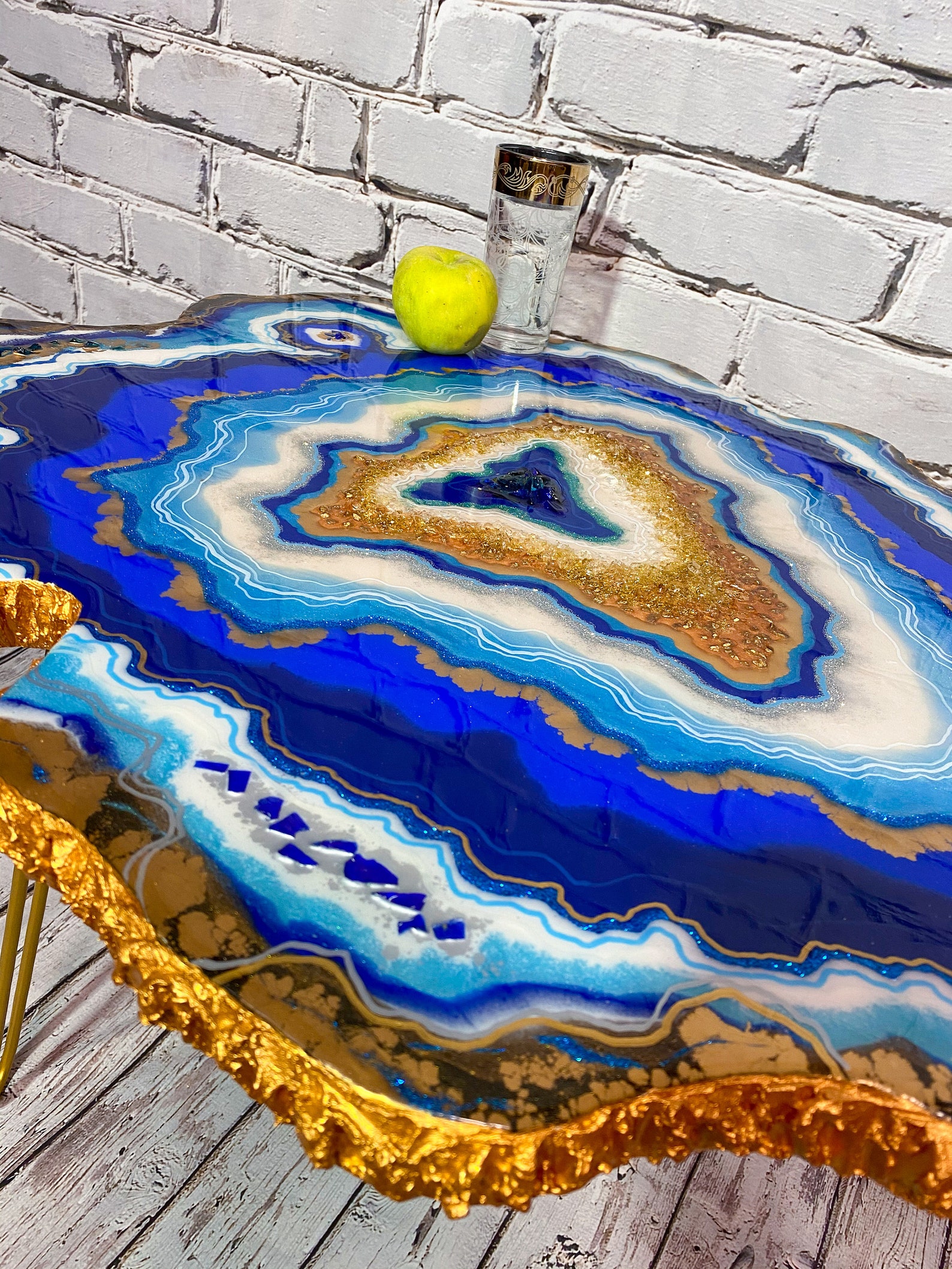 Blue table epoxy resin geode table coffee table exclusive Etsy